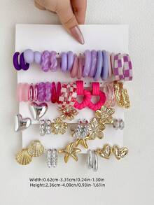 1-10 pares de pendientes de botón aleatorios con diseños de luna, flor, corazón y letra, conjunto de pendientes de moda vintage geométricos exagerados, caja ciega, adecuado para mujeres, graduación, cumpleaños, fiesta, Ramadán, Día de la Madre, San Valentín, Navidad, Año Nuevo, uso diario - Multicolor - Ver 6