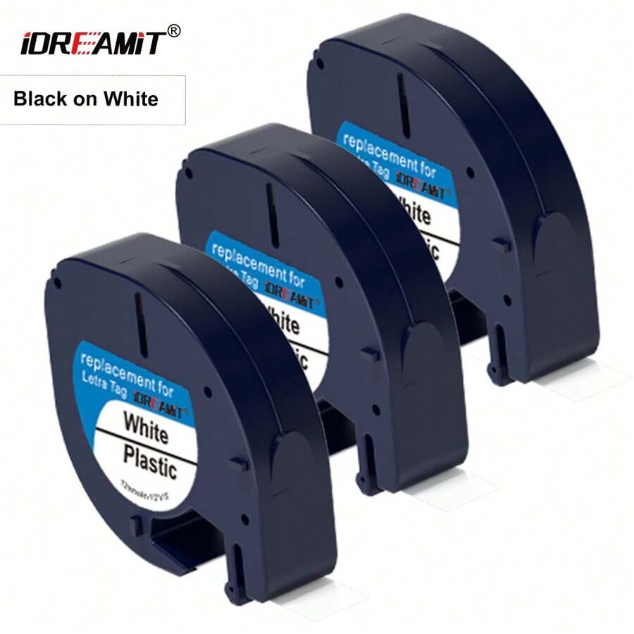3包12mm兼容Dymo LetraTag标签机替换装标签带，型号91331、91332、91333、91334、91335，黑底白字，黄色、红色、蓝色，塑料材质，12mm x 4m，91331(91201 S0721660)，适用于Dymo LetraTag Plus标签机LT-100H、LT-100T、LT-110T。