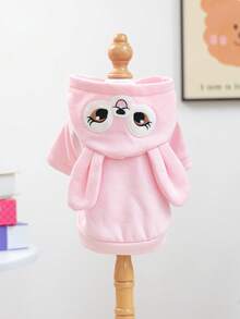1 Peça Roupa de Estimação, Vestuário para Uso Interno e Externo para Cachorros Pequenos, Filhotes, Gatos, Estilo Casual Europeu e Coreano Moletom com Capuz de Coelho - Rosa - Rosa chiclete - Visão 3