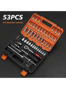 Bộ dụng cụ sửa chữa ô tô chuyên nghiệp 53/46 chi tiết, hộp đựng dụng cụ bằng thép carbon có tay cầm xoay, hộp dụng cụ gia dụng bằng kim loại bền chắc, bộ dụng cụ sửa chữa toàn diện phù hợp cho thợ máy và những người đam mê tự sửa chữa. - Bộ dụng cụ sửa chữa ô tô - Xem 8