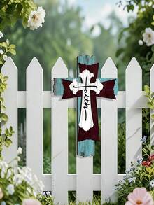 1 pieza Decoración de cruz de metal, colgante de pared de madera falsa, adecuado para decoración interior de sala de estar, cocina, baño, dormitorio, decoración de jardín exterior, cerca, estilo rústico, decoración del hogar, Navidad, Halloween, Pascua, artesanía religiosa - Multicolor - Ver 6