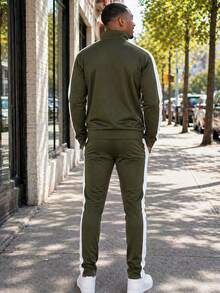 Homme Mens 2 Pc Light Weight Side Stripe Two Piece Co-Ord Track Jacket And Track Pant Set Ankle Zipper - Olive White - View 3