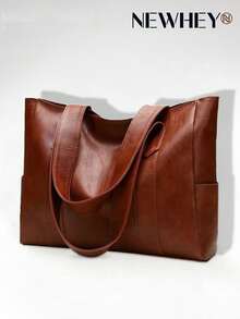 NEWHEY Small Minimalist Tote Bag For Men - PU Leather Shoulder Handbag, Stylish & Spacious Work Bag For College Students Office, Business Commuting Large, Portable Shopping Tot - Multicolor - View 10