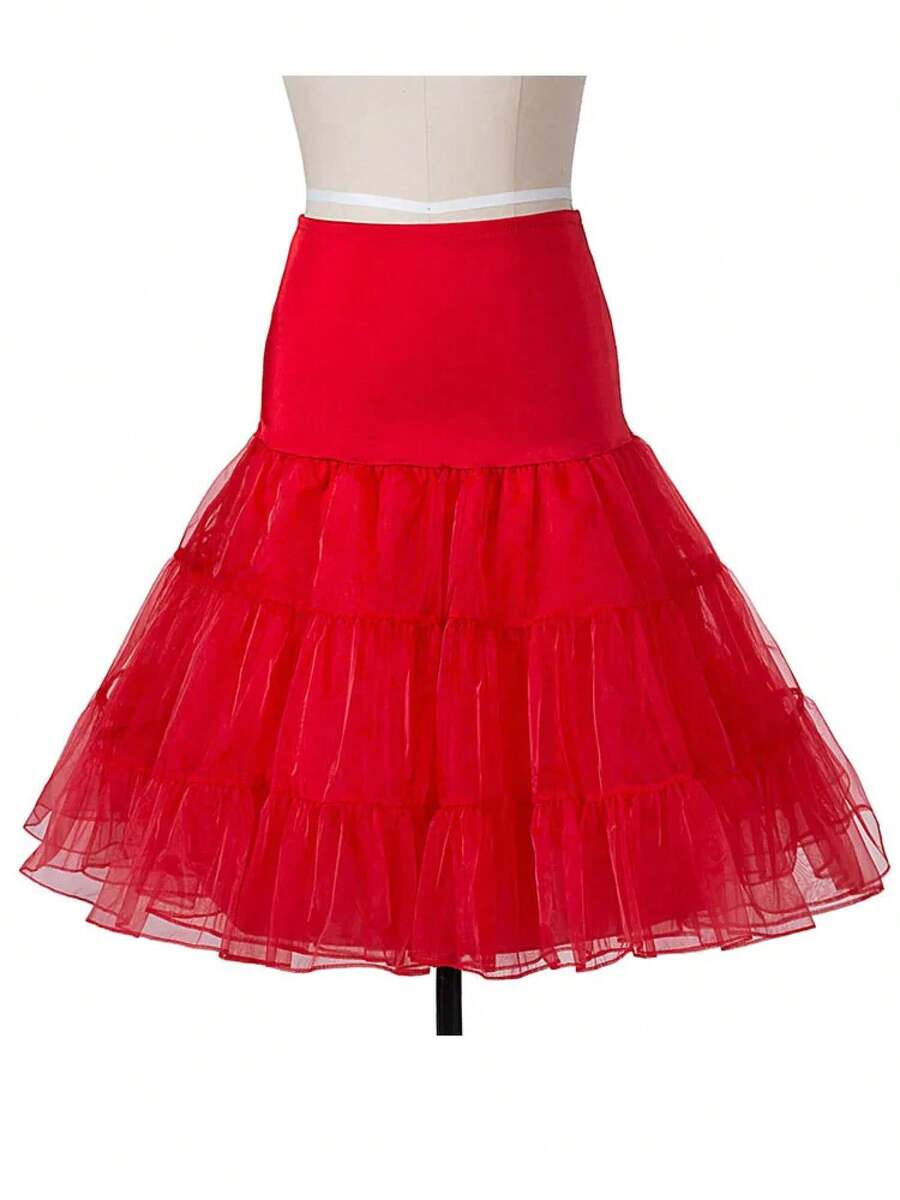 Vestido de verano para mujer Hepburn Vintage Rockabilly Pin Up vestido bata mujer Casual Retro elegante fiesta Midi vestido veraniego Jurken - Falda de tul roja - Ver 1