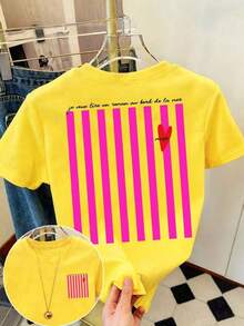 Camiseta de mujer, camiseta de manga corta con gráfico de estilo casual de calle, top de verano lindo - Amarillo 2 - Ver 5
