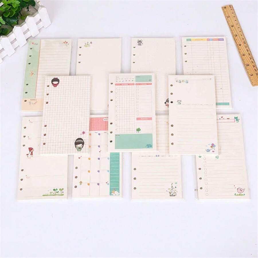 Cuaderno de hojas sueltas A5 A6 Kawaii, 45 hojas, recarga de papel, carpeta en espiral, índice, página interior, Agenda diaria, mensual y semanal - mensual - Ver 1