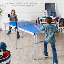 Portable Mid-Size Ping Pong Table Foldable Indoor Outdoor Table Tennis Set With 2 Paddles 4 Balls Net And Carrying Case Aluminum Frame Compact 6ft Table - Blue - View 11