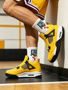 Premium Leather & Mesh Basketball Sneakers, Color-Blocked Design, Reinforced Stitching + Comfort Insoles, Dual-Use For Casual Wear & Training - Mẹ Điện - Xem 2