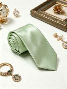 1pc Men's Fashionable Solid Mint Green Suit Fabric Versatile Tie - Mint Green - View 3