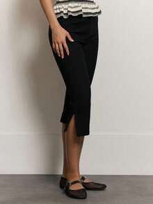 Women's Sexy Split 3/4 Length Leggings, High Waist Elastic Sports Pants, Slim Fit Yoga Fitness Workout Daily Wear - Black - View 2