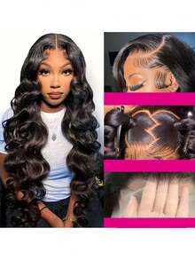 Women's Wig 13x4 Body Wave Transparent Lace Front Human Hair,Pre-Cut Body Wave Glue-Free Wig,Wear And Go Lace Front Wig 200% Density Natural Black,Body Wave Hair,Long Hair Or Short Hair,18-34 Inch Length,Versatile Styling Options - SNatural - View 3