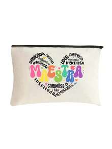 Multi-Color Maestra Letter & Heart Pattern Cosmetic Bag, Cute Large Capacity Storage Pouch, Daily Toiletry Bag, Multifunctional Storage Bag, Lightweight Travel Handbag, Exquisite Gift, Travel Souvenir For Friends, Essential Storage Bag For Work, School, Travel, Picnic, Camping, Outdoor Activities, Valentine's Day Gift, Back To School Essential - Multicolor - View 12