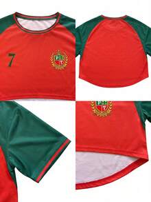Women's Casual Portuguese Mesh Asymmetric Loose Short T-Shirt, Streetwear Style, Suitable For Summer And Spring, World Cup Red - Red - View 10