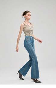 Plus Size Women's High Waist Bootcut Jeans Stretch Slim Fit Flared Denim Pants Casual Autumn - Green Blue - View 3
