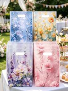 50个/套 花卉油画图案塑料礼品袋，绘画艺术手提袋，生日派对装饰，花卉主题派对用品，礼品包装，婚礼装饰，婴儿派对，购物袋，春季装饰，派对回礼 - 油畫花卉 - 查看 5