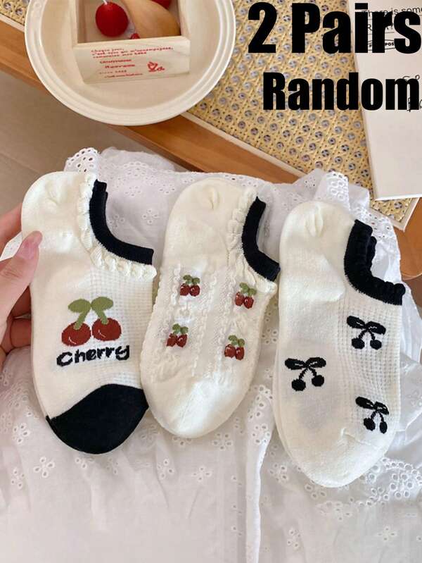 2/3/9 Pairs Summer Low Vamp Socks, Women Short Socks, Cute Cherry Thin Invisible Socks, Versatile & Fresh