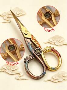 Stainless Steel Dragon & Phoenix Embroidery Scissors, Vintage Engraved Sharp Small Craft Scissors For Sewing, Cross Stitch, Cutting Thread, Paper Cutting, Tea Art And Handicraft/Oriental Style Lovers Collection. Suitable For All Celebratory Occasions: Ribbon Cutting, Housewarming, Grand Opening, Wedding, Etc. Wedding Favor Gift With Practical Use And Collection Value, Can Become A Keepsake Holding Cherished Memories. - Pointed Scissors - View 4
