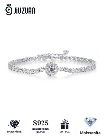 925纯银莫桑石手链，低过敏性女士手链，高端珠宝饰品，奢华时尚，百搭，适合母亲节、情人节、婚礼、周年纪念日、生日等场合，日常佩戴
