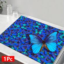 1pc Elegant Butterfly Pattern Printed Absorbent Dish Drying Mat, Home Decor, Suitable For Espresso Machine, Sink, Faucet, Bathroom, Kitchen Accessories - Multicolor - View 12
