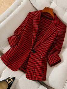 Blazer ligero de verano con cuello de contraste, uso casual/laboral, de 3/4 de manga para mujer - Burdeos 2 - Ver 1