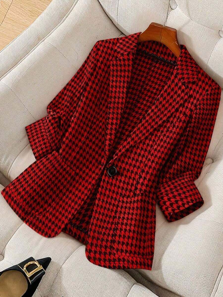 Blazer ligero de verano con cuello de contraste, uso casual/laboral, de 3/4 de manga para mujer - Burdeos 2 - Ver 1