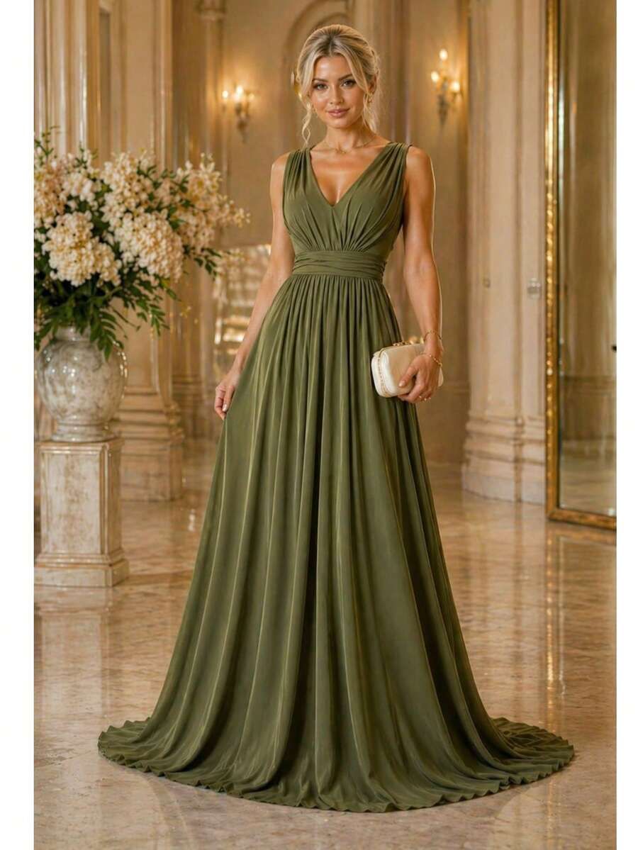 Women Maxi Dresses - 橄欖綠 - 查看 1