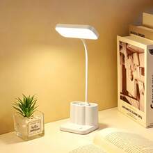 1件 LED 桌燈 附3個筆筒，USB充電式，3段可調光，護眼白光，學生學習宿舍桌用插電/充電小燈，臥室床頭閱讀筆筒燈，新款夾式，2筆筒版本 - 筆筒 - 查看 14