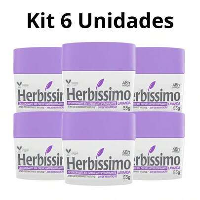  Kit 6 unid. Desodorante Creme Herbíssimo 55g - LAVANDA