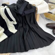Falda Plisada Elegante de Cintura Alta para Mujer 2026, Falda Midi Larga, Negra, de Alta Calidad - Negro - Ver 4