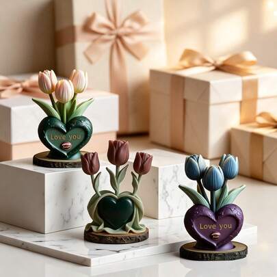 1 Khuôn silicon hình hoa tulip trái tim - Khuôn silicon tái sử dụng, khuôn trang trí bó hoa tulip, dùng để tự làm nến thơm, xà phòng, đồ thủ công bằng nhựa epoxy và trang trí nhà cửa dịp lễ.