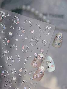 精致星形爱心美甲贴纸，5D金属质感高品质梦幻自粘美甲贴纸，3D美甲贴花DIY - 彩色 - 查看 5