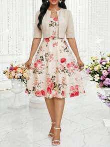 Lady Conjunto de 2 piezas de verano con top corto de unicolor elegante y vestido con estampado floral para mujer - Multicolor 3 - Ver 7