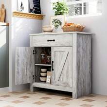 Despensa Independiente Estilo Rústico en Color Gris, Gabinete de Buffet con Cajón, Estantes Ajustables y Dos Puertas, Mueble Hutch Compacto de Almacenamiento Ideal para Cocina, Comedor y Sala - Gris - Ver 5