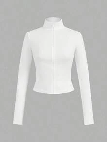 Set de 3 camisetas de manga larga con cremallera, de punto, en blanco y negro, de estilo minimalista y casual para mujer - Multicolor - Ver 4