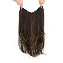 Peluca de una pieza Invisible de aspecto Natural para mujer, parche de extensión de cabello en capas Micro rizado largo sintético de 22 pulgadas - 4H27 - Ver 3