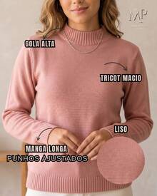 Women's Basic Winter Knit Sweater, Long Sleeve, Plain Knit, High Neck, Casual - 淺藍色 - 查看 2