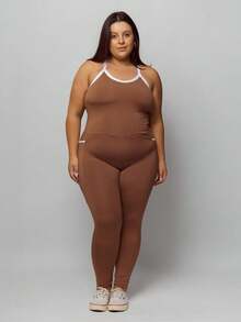 Plus Size Fitness Jumpsuit With Pocket 11312 - 鏽棕色 - 查看 3