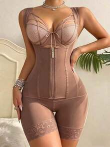 Fajas colombianas moldeadoras shapewear, control de abdomen, prenda reductora, prenda de compresión post cirugía - Marrón - Ver 1