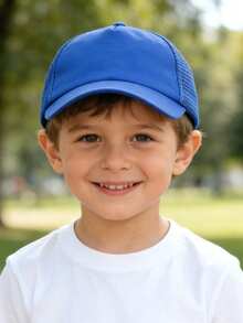 1 pieza Gorra de béisbol de malla de unicolor para niños, sombrero de sol transpirable y ajustable, adecuado para niños - azul real - Ver 4