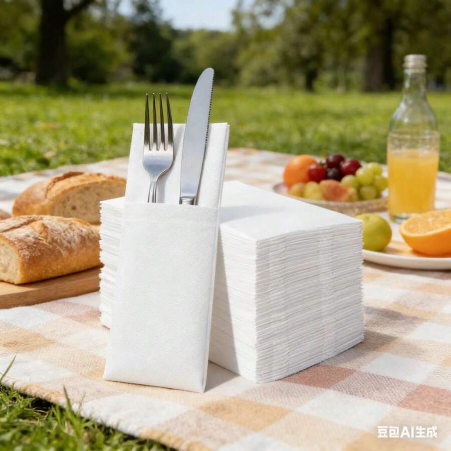 100pcs White Linen Texture Disposable Paper Napkins With Built-In Cutlery Pockets - Super Absorbent, Suitable For Weddings, Parties, Christmas Decorations, Christmas Napkins, Christmas Table Decor, Elegant Table Settings For Holidays And Special Events, Party Utensils, Refined Table Decor, Cutlery Pocket Design