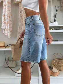 Classic Casual Boyfriend Style Denim Knee Length Shorts For Men, With Pockets, Buttons And Zipper, Straight Leg, Non-Stretch Fabric Summer - Gris Claro - Ver 11