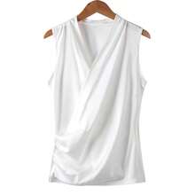 Nueva Blusa Sin Mangas de Satén Suave para Mujer, Top con Cuello en V, Corte Ajustado, Camisas para Usar por Fuera - Morado - Ver 5