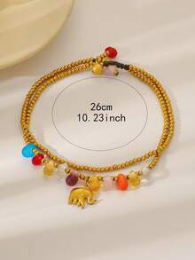 1pc Bohemian Style Turquoise Wax Rope Woven Anklet With Elephant & Starfish Charms, Suitable For Women's Daily And Festival Wear, Especially Suitable For Summer Vacation - Multicolor - View 7