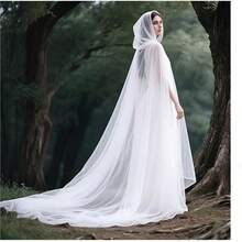 1件装女士连帽薄纱雪纺披肩，及地柔软网纱新娘斗篷和万圣节幽灵连帽长袍，精灵斗篷，女巫吸血鬼服装连衣裙，黑/白/红 - 彩色 - 查看 1