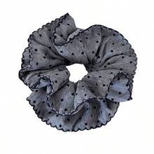 Korean New Fashion High-End Black Polka Dot Texture Gray Fabric Large Intestine Hair Tie Versatile Hair Accessories For Girls - 小巧的腰部髮圈 - 查看 6