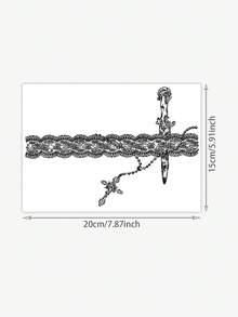 1pc Dark Lace Thigh Tattoo Sticker, Waterproof & Long-Lasting, Decorative Leg Tattoo In Ins Style - Black - View 5