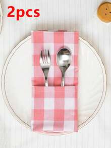 2/6/12pcs Checkered Napkins, Sweet Casual Style, Reusable, Suitable For Valentine's Day, Wedding, Outdoor Picnic, Party, Daily Home Decor - Pink - View 12