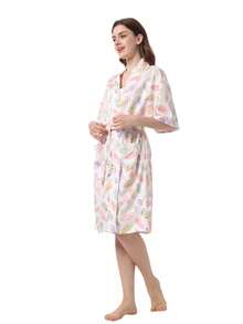 1件女款印花圖案浴袍晨袍居家服休閒風夏季禮物 - 彩葉睡袍 - 查看 4