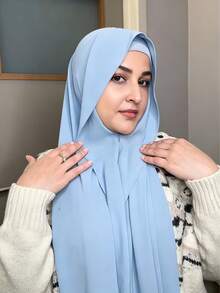 1pc 3-In-1 Instant Chiffon Hijab With Built-In Magnets And Undercap/All-In-One Instant Hijab - No Pins, Slip-Free Fit, Easy Wear In Seconds. Suitable For Daily Abaya Matching, Outdoor Activities, Prayers And Pilgrimages - Baby Blue - View 3