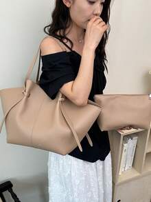 Dedoo 时尚大容量梯形设计手提包，设计师款时尚锁扣女士单肩包，奢华PU皮革托特包，高品质腋下包 - 卡其色 - 查看 5